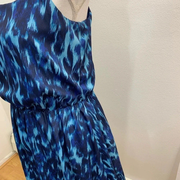 Calvin Klein  Dress Small Blue Watercolor Cinched Sleeveless Above Knee Vacation - Picture 4 of 10